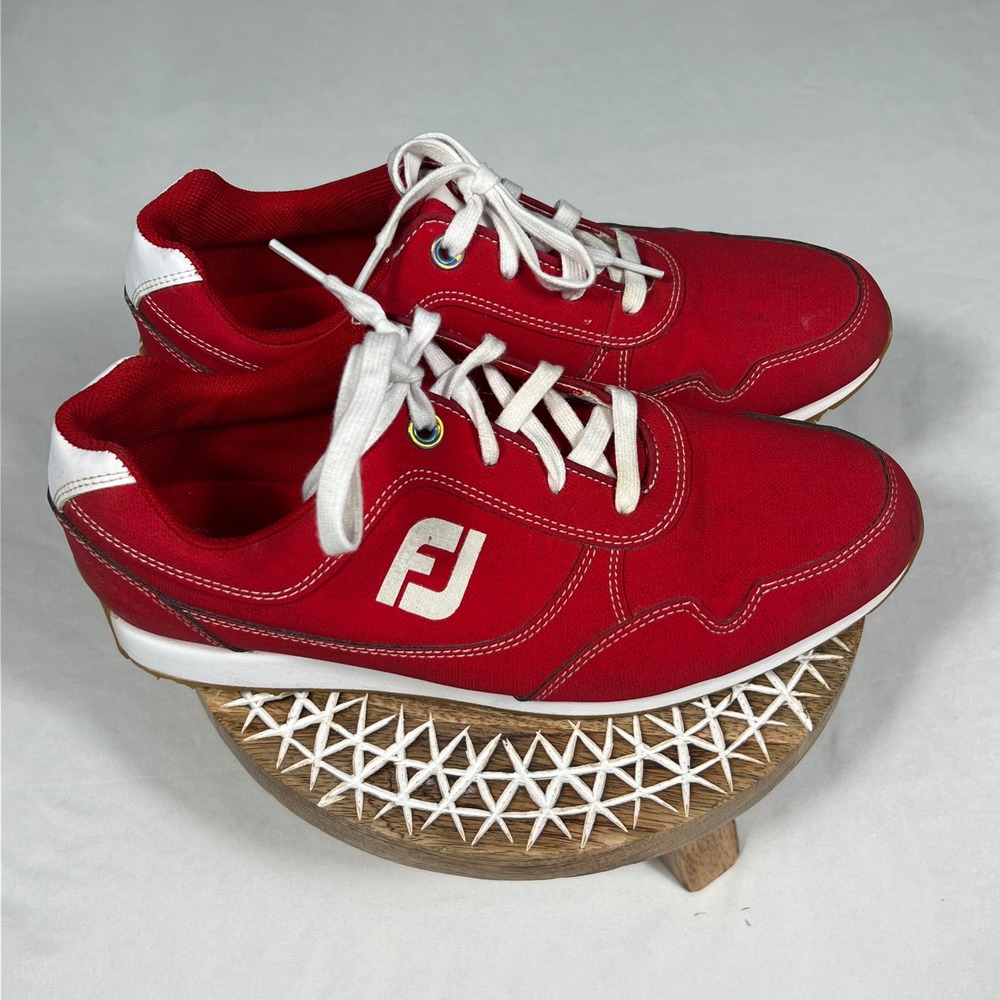 FootJoy Mens Red Canvas Spikeless Golf Shoes Sneaker 92386 Size 9.5 M